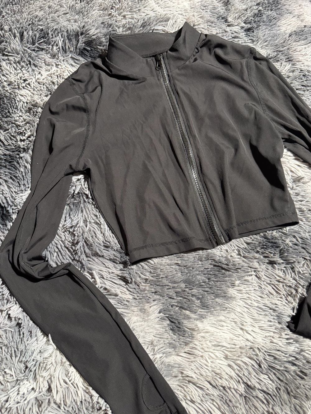Black Zip-Front Long Sleeve Crop Top